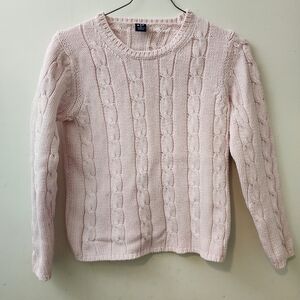 Vintage Pink M Y2k Cable-Knit Cotton Gap Sweater Grandma Fisherman Cottage Prep